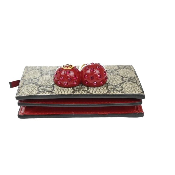 GUCCI Logo Cherry GG Pattern Compact Wallet Supreme Leather Brown 65EF797 - Picture 6 of 16